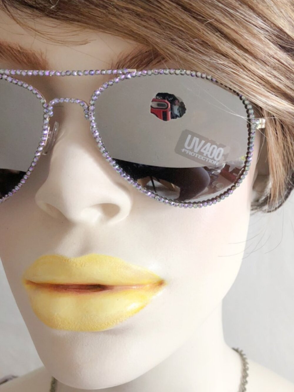 Swarovski Crystal Embellished Silver Mirror Aviator Sunglasses